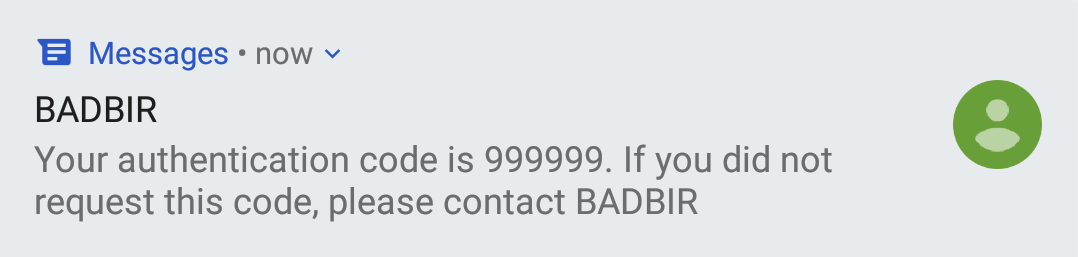 This is the code received on a mobile phone