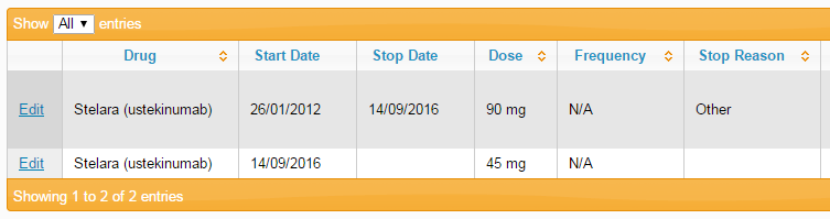 Dose change summary screenshot