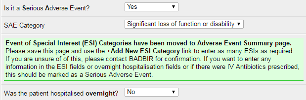 The way you select an ESI category has changed