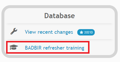 Refresher training button on the database